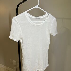 Zara White Fitted Short Sleeve Tee